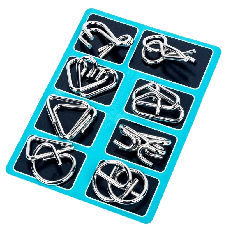 8 Sets/Pack Metal Crafts Chinese Ring Puzzles Classic IQ Brain Teaser Magic Baffling Puzzles Game Toys for Children Adults