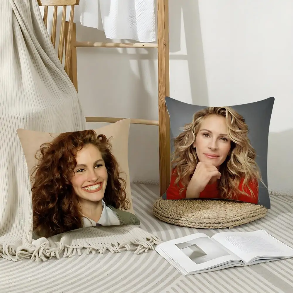 Famous Actress J-Julia RobertsS Cushion Cover Short Plush Breathable Pillowcase Odorless Invisible Zipper Washable Removable