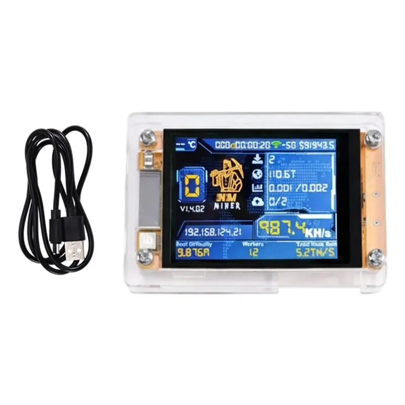 

Ingenious-Nerdminer Модернизированный Bitcoin Crypto Solo Lottery Miner 990KH/S Nmminer Harshrate 2,4-дюймовый интеллектуальный дисплей Nerdminer