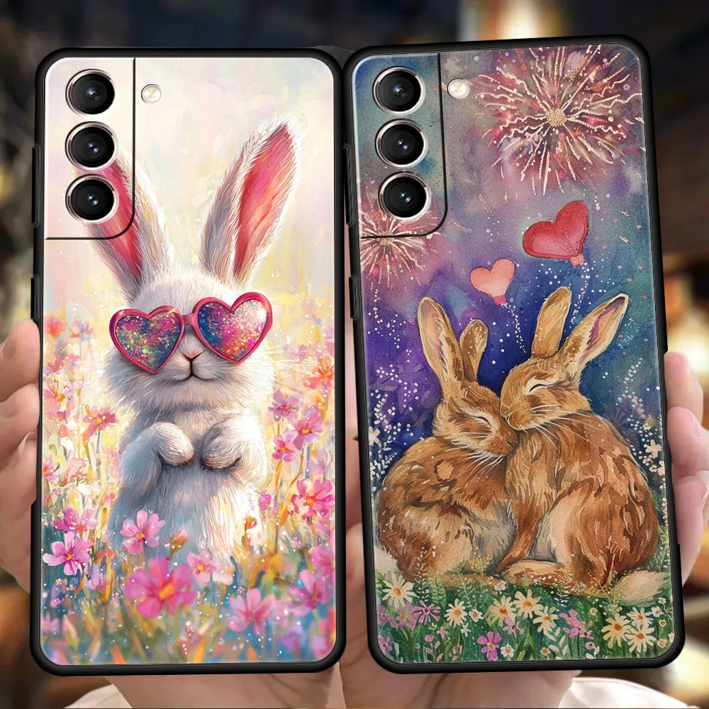 Phone Case Cover for Samsung Galaxy S25 Edge S24 S23 S22 S20 S21 FE Ultra S10 Plus 5G Soft TPU Ink And Wash Painting Rabbit Art