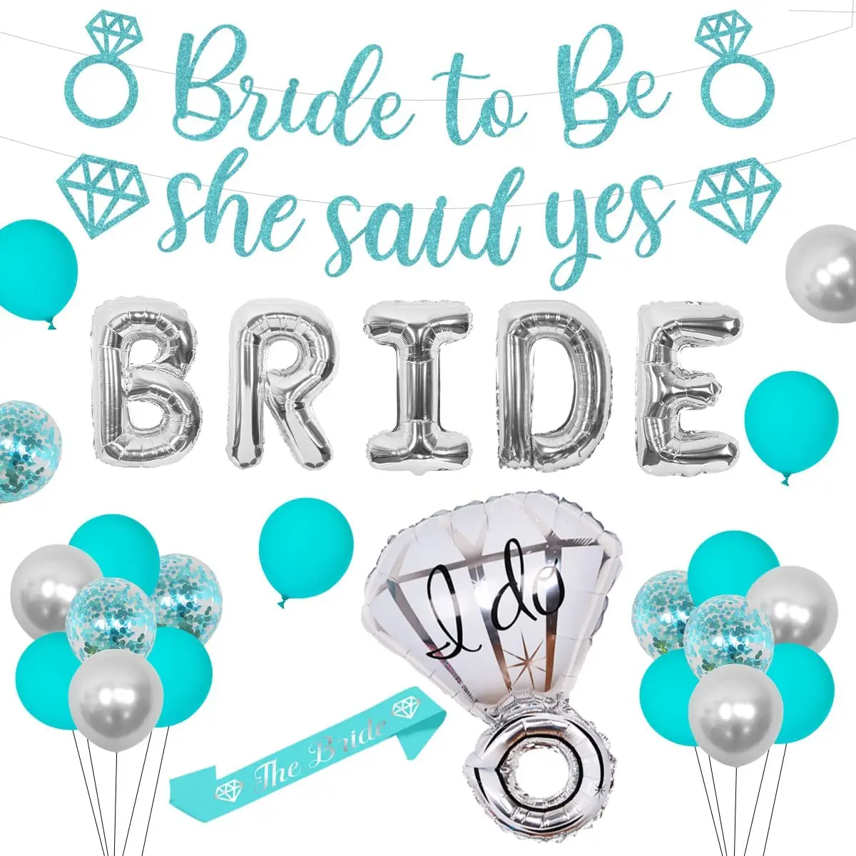 

Cheereveal Teal Blue Wedding Bachelorette Party Decorations Kit Bride To Be She Said Yes Banner Balloons Bridal Shower Supplies