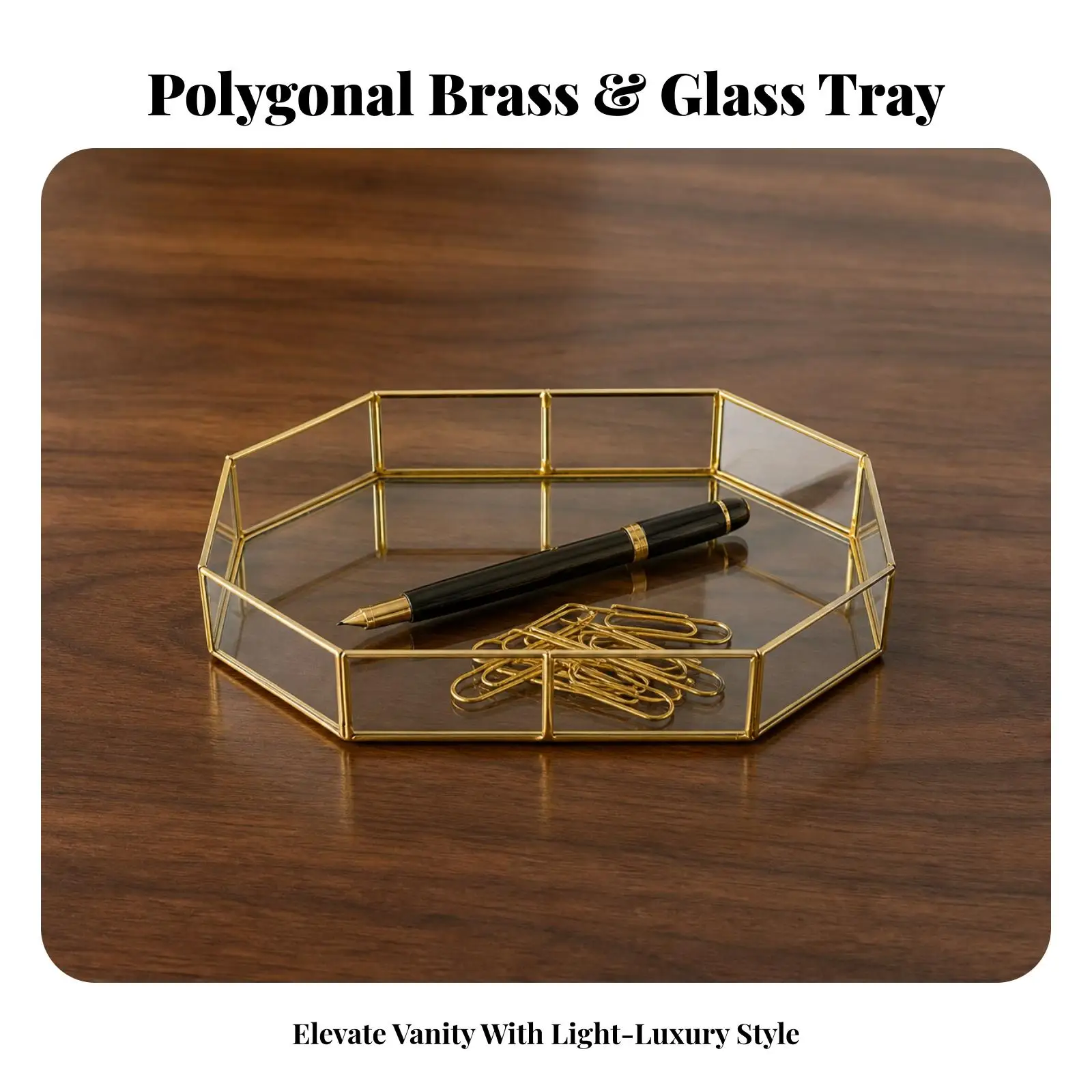 Elegant Gold Glass Decorative Storage Tray for Vanity Jewelry Cosmetics Organizer Desk Catchall Decor