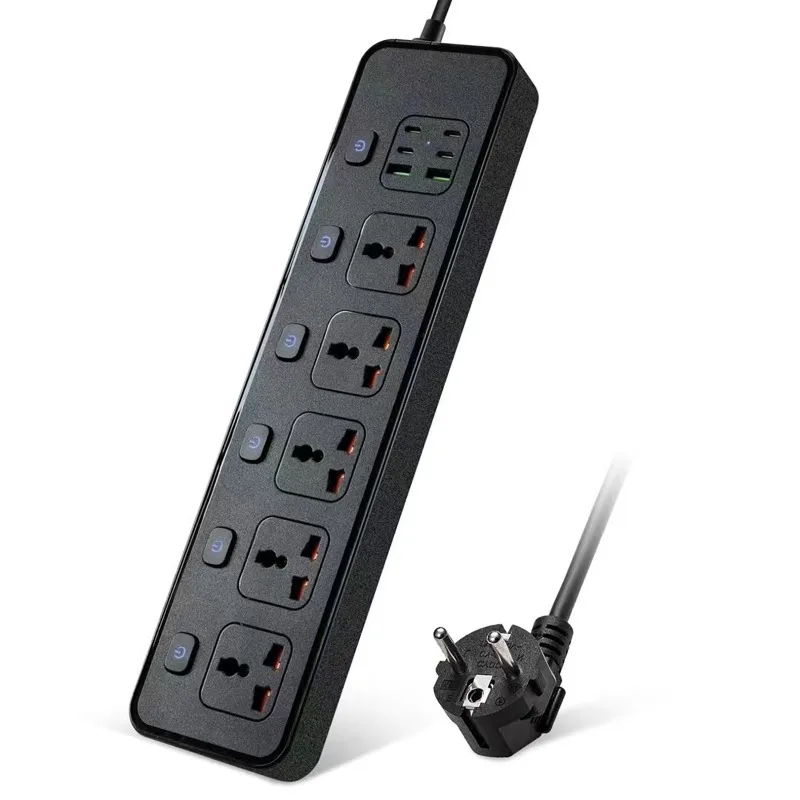 Universal Power Strip Socket Multi-Port USB Charging Socket with Independent Switch 5 * AC Outlets + 4 * USB-A + 2 * USB-C