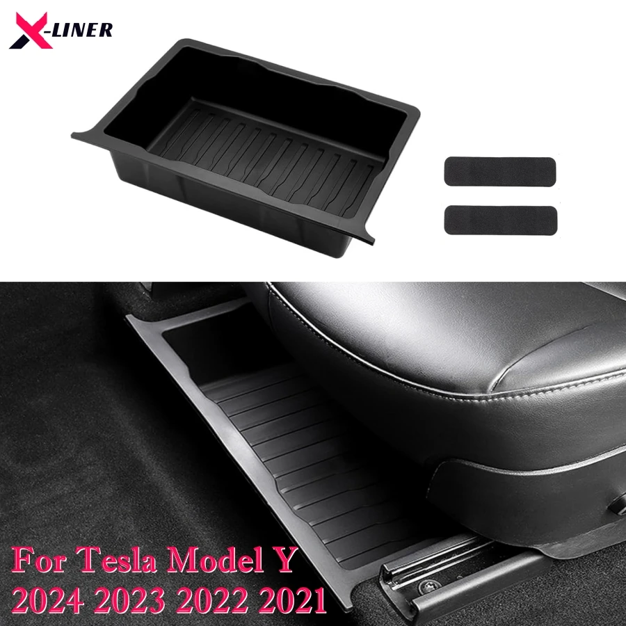 

Non-slip Underseat Storage Box Organizer for Tesla Model Y 2024 2023 TPE Waterproof Hidden Tray Front Rear Seat Bin Fit Model Y