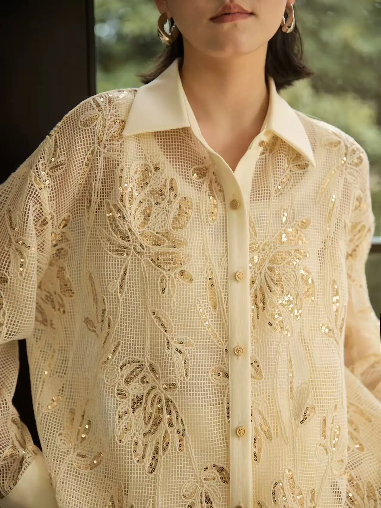 新作 スパンコール刺繍シャツ ブラウス レディース 長袖 ルーズ カジュアル トップス 女性服