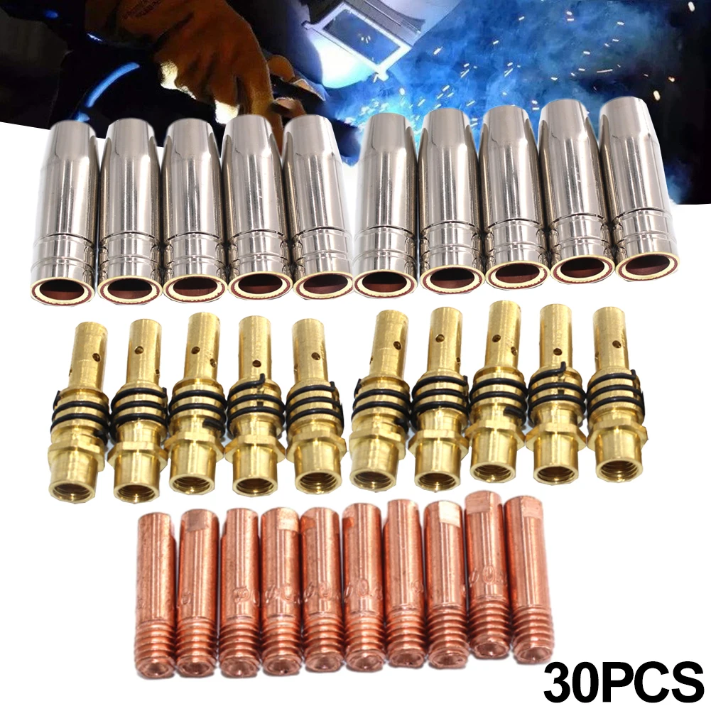 

30pcs 15AK Nozzles Contact Tips 0.6MM 0.8MM 1.0mm 1.2mm Holders MIG Welder Consumable Welding Tool Accessories