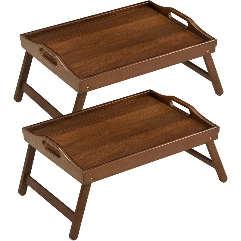 

2 Pack Bed Tray Table Breakfast Trays Serving Tray Bamboo Bed Laptap with Floding Legs Handles and Phone Holders