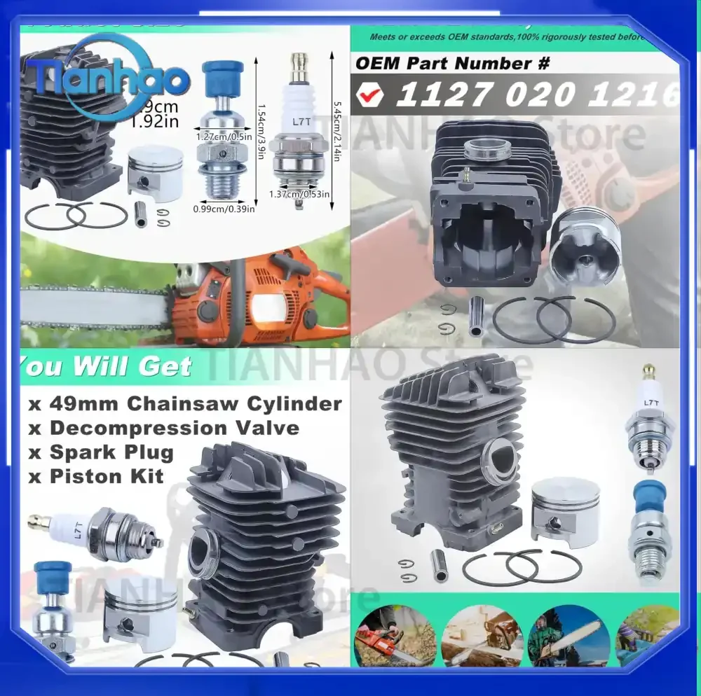 49MM Chainsaw Cylinder Piston Kit with Spark Plug and Pressure Reducing Valve for 1127 020 1216 MS390 MS290 MS310 029 039