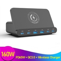 160W Universal USB PD 65W 6 Port Usb Charger Wireless Charging Station Stand For Ipad Iphone 15 14 13 Pro Max Samsung S24 S23