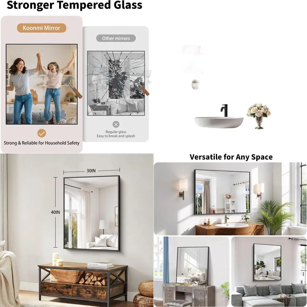 

Зеркало для ванной 30x40 см, горизонтальное/вертикальное, из закаленного стекла, без искажений, матовая рама из сплава