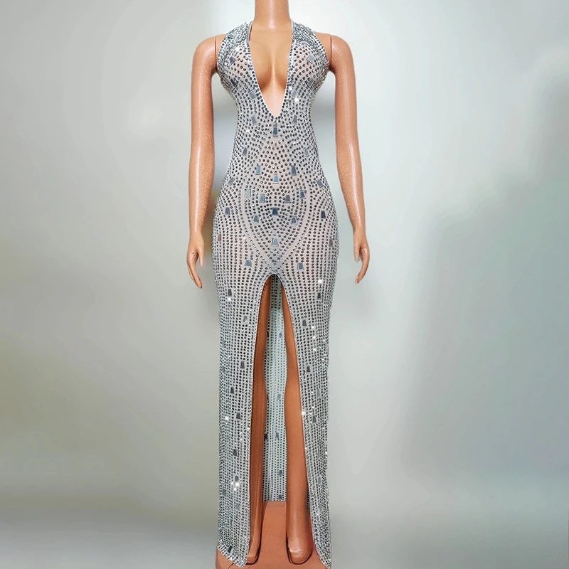 

Sexy Deep V Vacation Style Dress Birthday Party Studio Photo Costume Female Music Dance Costume Damen Kleider Abendkleid Elegant