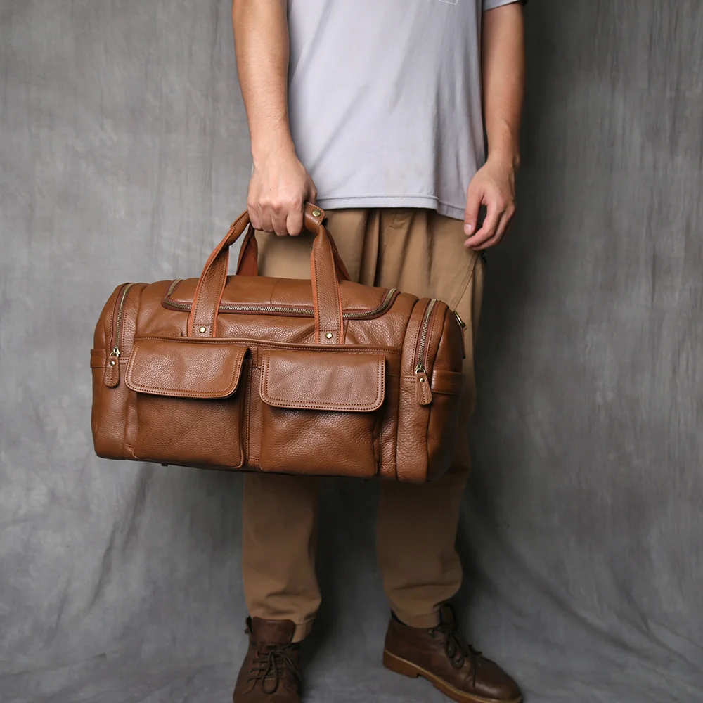 NZPJ Retro Herren Handgepäcktasche Leder Reisetasche Oberschicht Rindsleder Große Kapazität One Shoulder Messenger Bag Lässiger Laptop – Detail 20