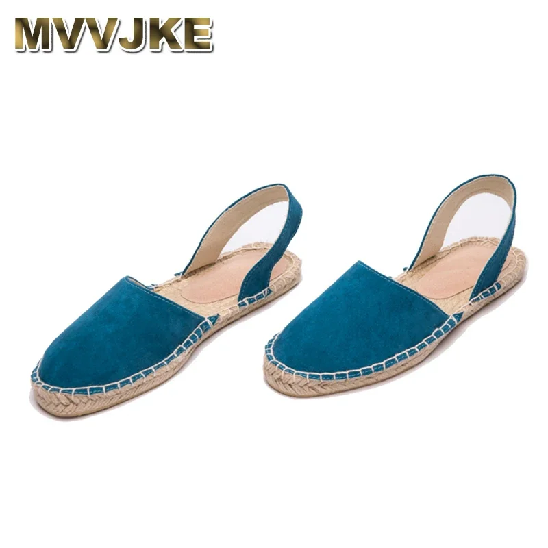 MVVJKE Brand Women Flat Sandals Summer Shoes Woman Straw Fishman Sandals Ladies Flats Casual Shoes Round Toe Pink Navy Plus