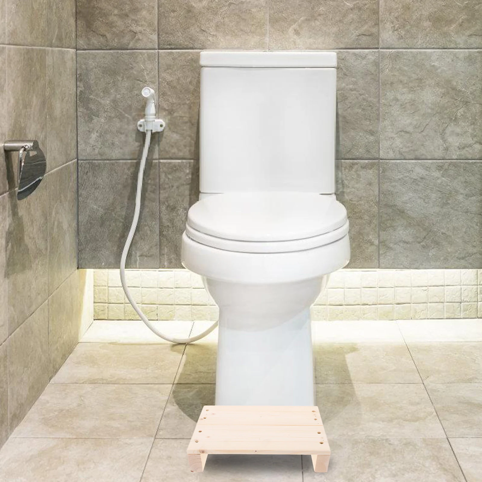 مقعد قدم خشبي مدمج، مسند قدم داخلي وخارجي، تصميم مريح لغرفة النوم والمطبخ والحمام للبالغين #6