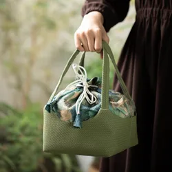 Leather Brocade Outdoor Travel Tea Set Storage Bag Portable Lid Bowl Tea Cup Teapot Storage Bag Cloth Bag Tea Accessories ZF160