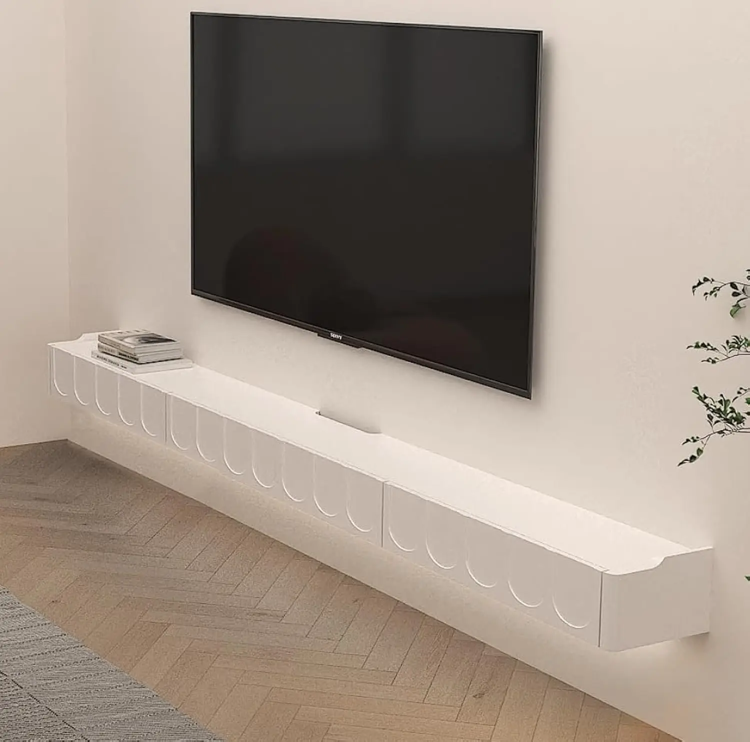 Floating Tv Stand, 73'' High Gloss Wall Mounted Tv Cabinet, Floating Tv Shelves With Door & Drawers, Modern Entertainment Media