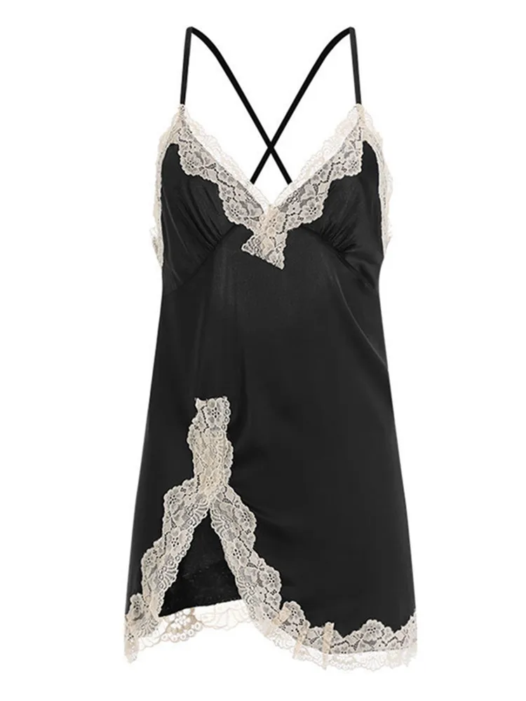 Roupa sexual transparente feminina, decote em v, vestido estilingue aberto, renda, vestido fino, lingerie sexual para mulheres, moda crotchless, roupa de dormir