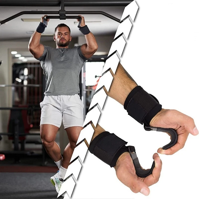 2Pcs Weight Lifting Hooks Non Slip Wrist Support Straps Heavy Duty Training Grip For Deadlift Pull Up Gym Fitness