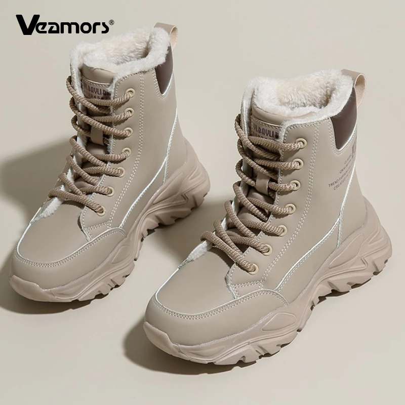 Plush Women's Snow Boots Fashion High-top Cotton Shoes Ladies Waterproof Warm Outdoor Walking Shoes Anti-slip Boots