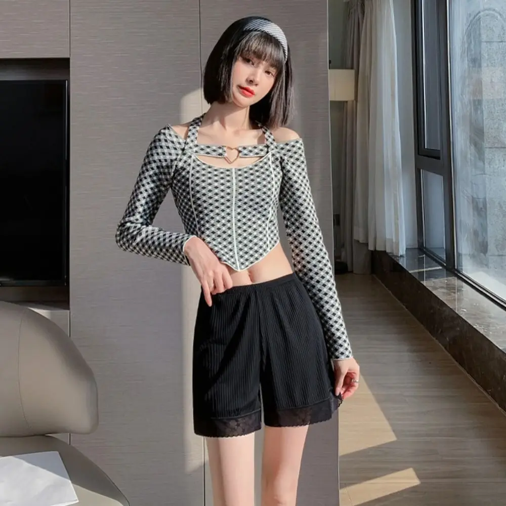 

Large Size Mid Waist Safety Pants Loose Anti-Glare Lace Stripe Shorts JK Lolita Leggings Lace Star Summer Short Leggings Women
