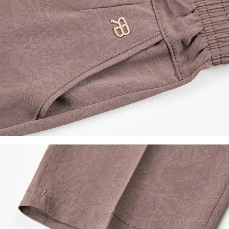Women's Clothing Solid Color Rivet Elastic Pockets High Waisted Casual Fashion Trousers Straight Trouser Suits Trendy Pants