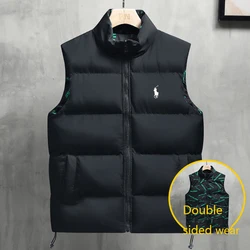 Chaleco cálido de doble cara para hombre, chaqueta gruesa y cálida con cremallera holgada, informal, a la moda, con cuello levantado, manga para exteriores, abrigo