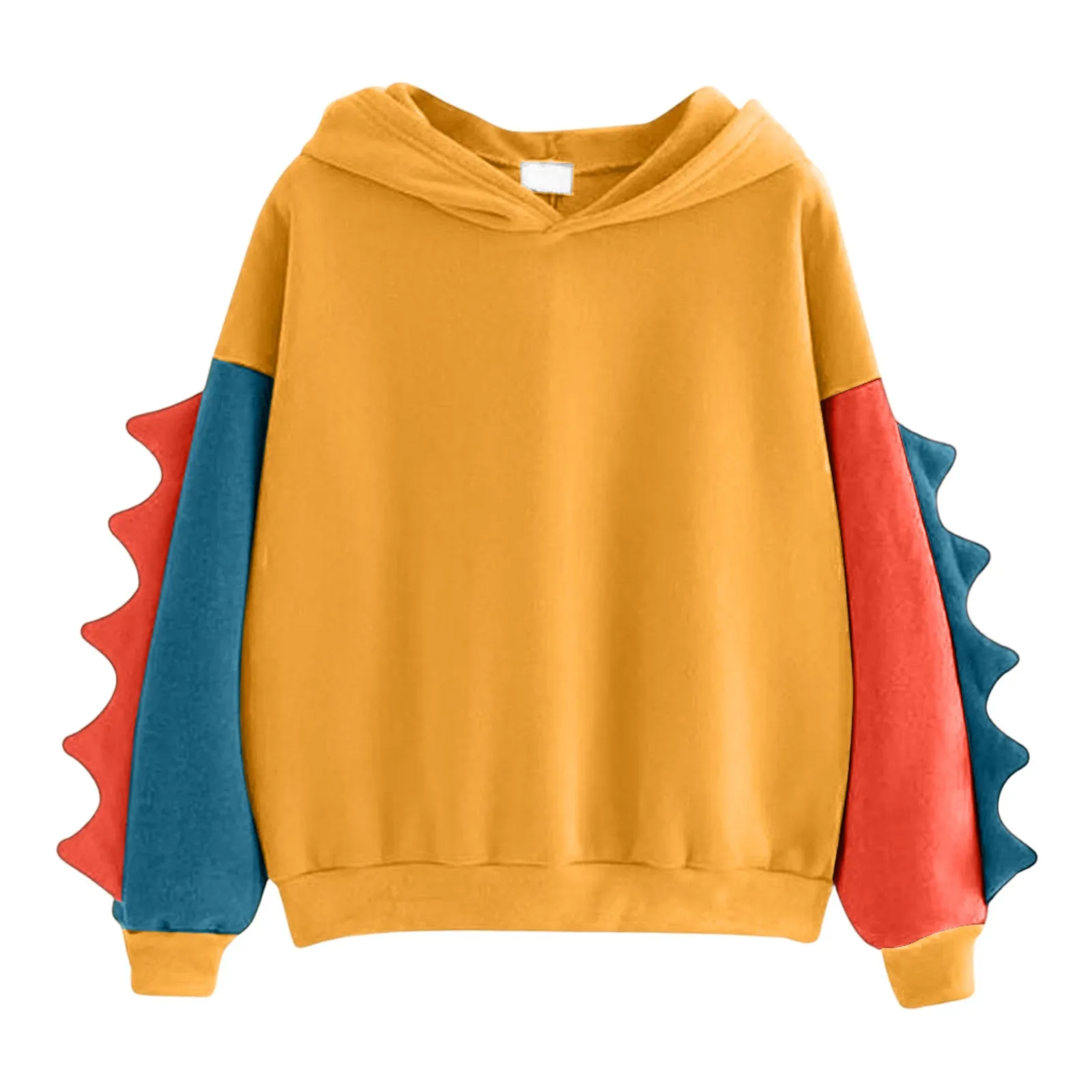 Modieuze schattige effen kleur contrasterende dinosaurus losse hoodies voor dames, comfortabele, casual en veelzijdige sweatshirts