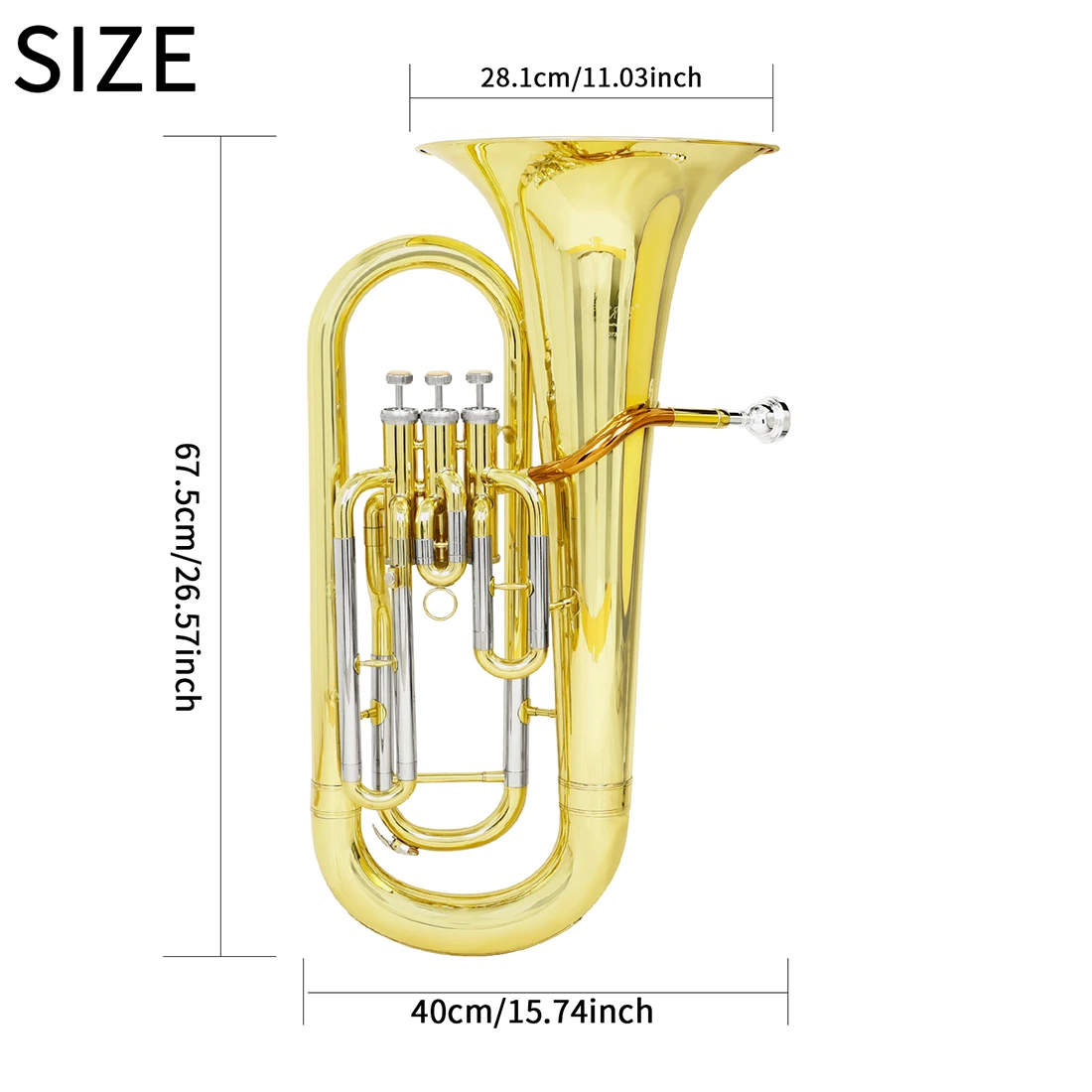SLADE B Flat Euphonium 3-key Vertical Key Bb Baritone Woodwind Musical Instrument Accessories with Back Straps Gloves