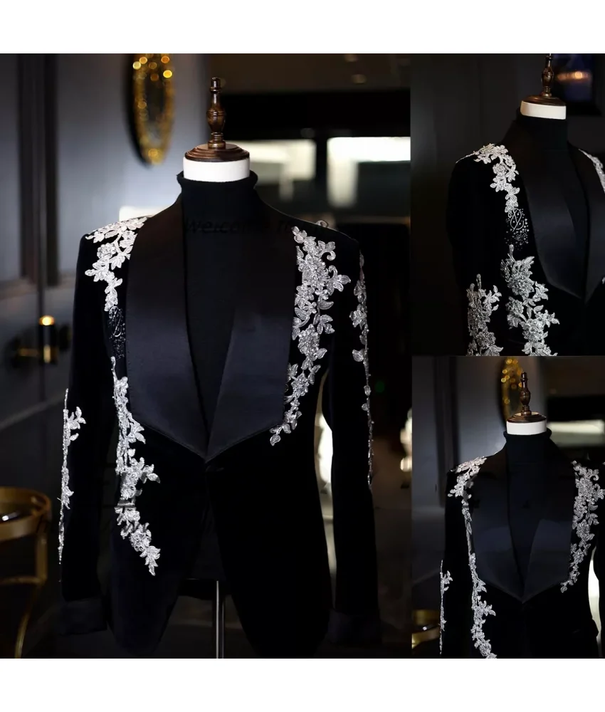

High Quality Appliques Sequined Men's Blazer,Graceful Wedding Prom Blazer.Men's Stage Costume Blazer.