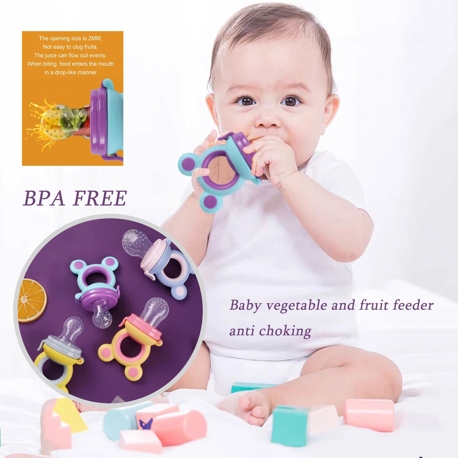 3-18 months old fruit pacifiers without bisphenol A for infant feeding, allowing babies to taste more delicious and healthy