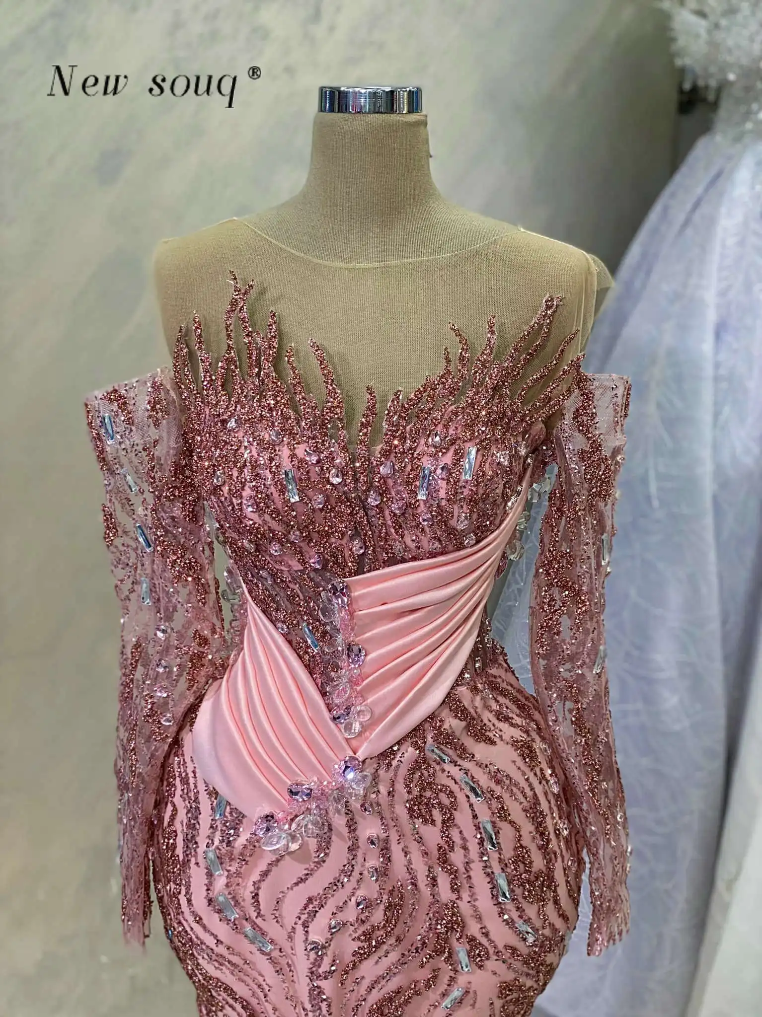 Aso Ebi Dusty Rose Pink Off the Shoulder Mermaid Evening Dresses with Slit 2024 Arabic Long Formal Prom Party Gowns for Weddings