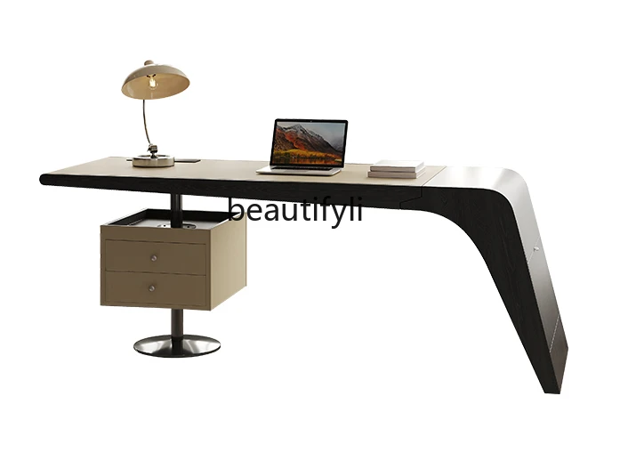 Italian Minimalist Home Office Boss Desk Modern Light Luxury Advanced Saddle Leather Writing Desk Designer Computer Desk