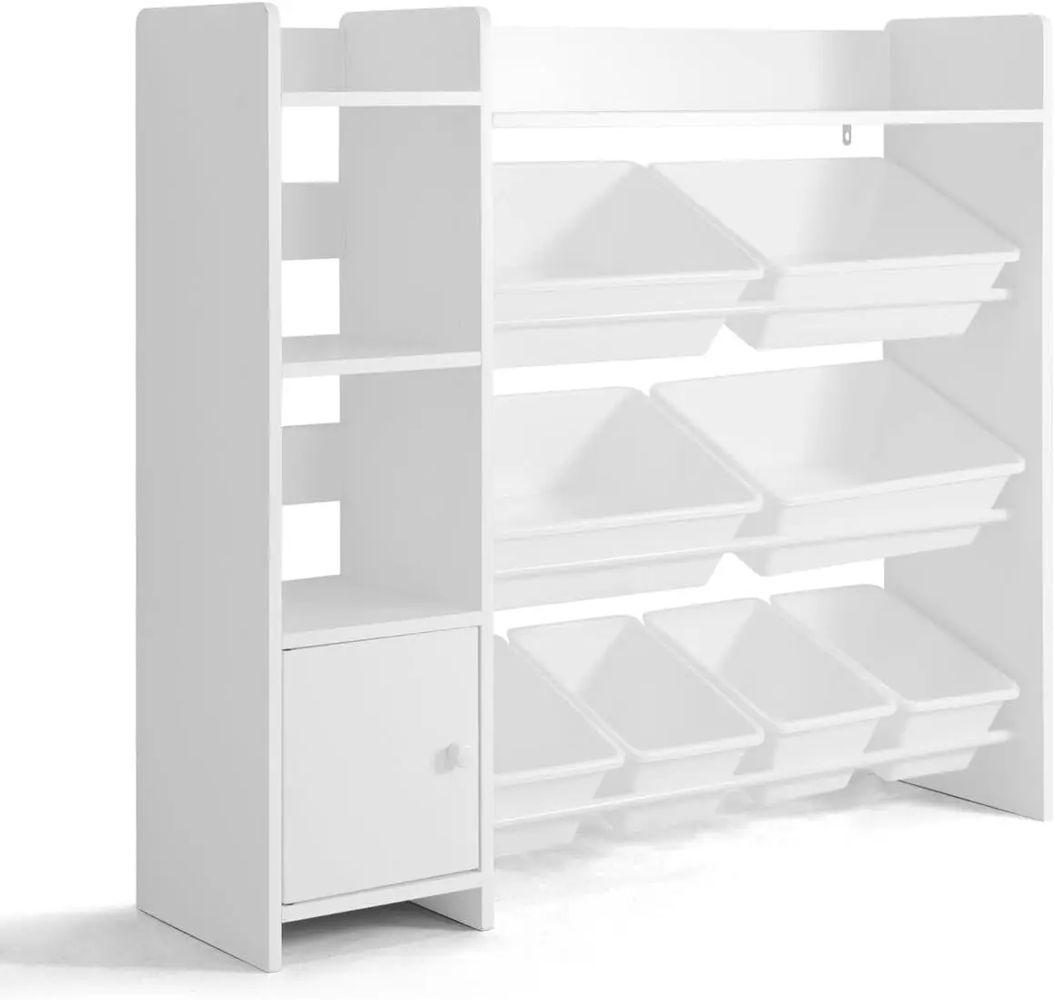 Organizador de juguetes con 8 contenedores de plástico blanco, gabinete de almacenamiento para artículos o libros desordenados, solución perfecta para almacenamiento de juguetes, para Tod