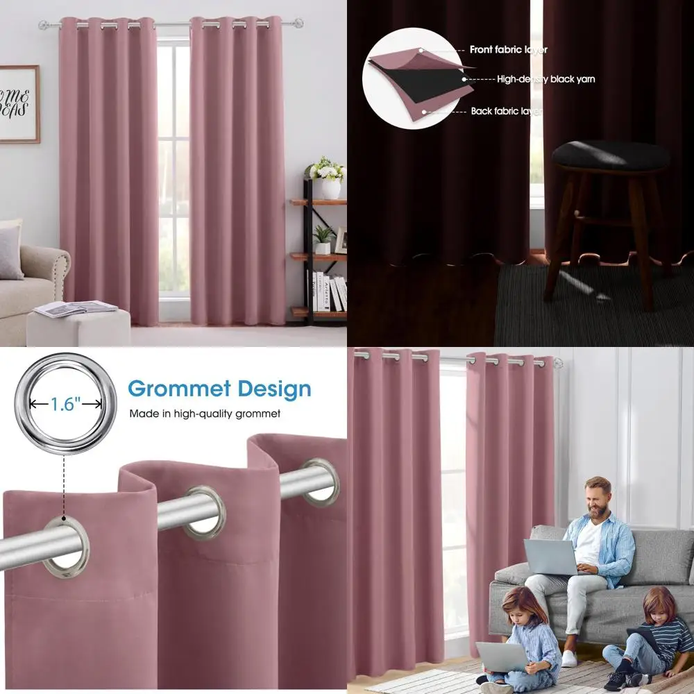 

Mauve Blackout Curtains for Bedrooms, 52 x 84, 2-Panel Set, Room Darkening and Soundproof Thermal Curtains