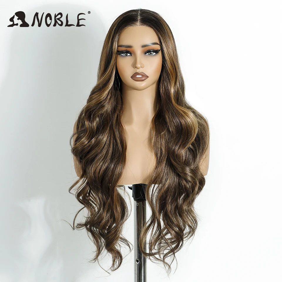 Noble Synthetic Lace Front Wigs For Woman Long Body Wave Wear and Go Glueless Wig Ombre Brown 6x4 Pre Plucked Pre Cut Lace Wig
