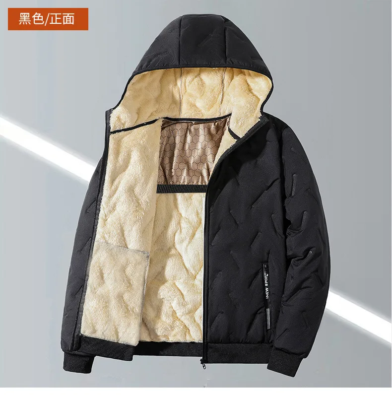 Men Winter Hooded Padded Jacket Waterproof Windproof Quilted Fleece Lined Thick Warm Full Zipper Casual Snow Outerwear for Male