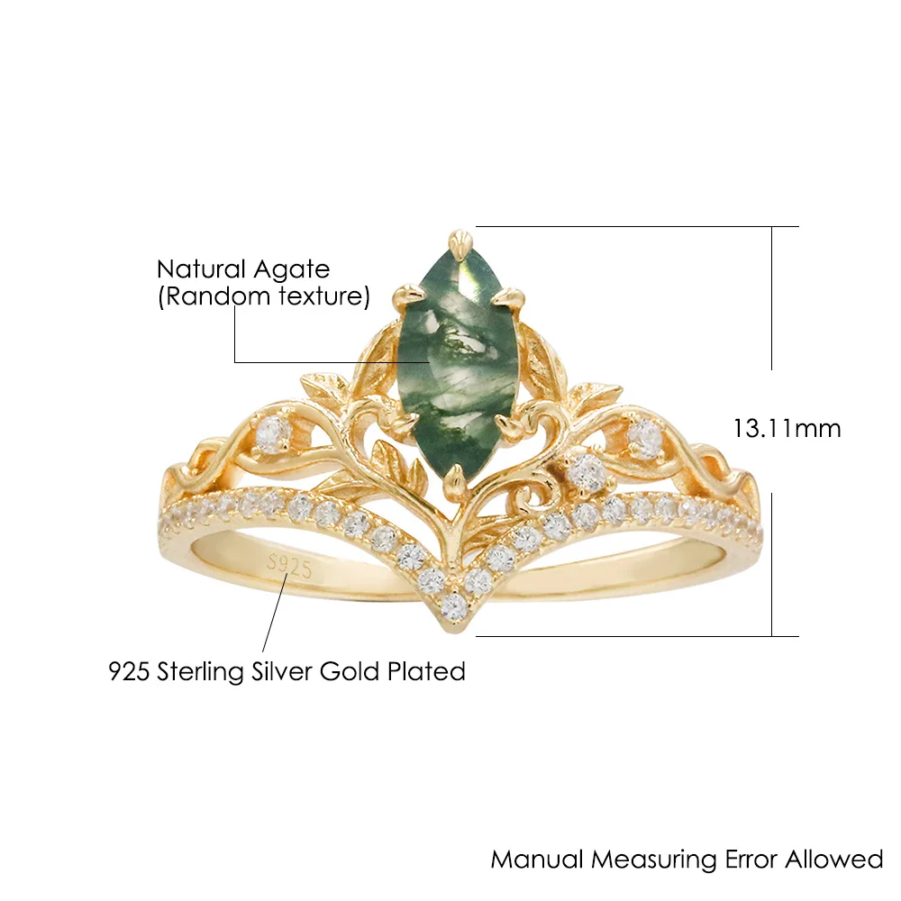 LAMOON Natrual Green Agate Ring Gemstone For Women 925 Sterling Silver Palace Style Gold Plated Fine Jewelry Accessories RI416