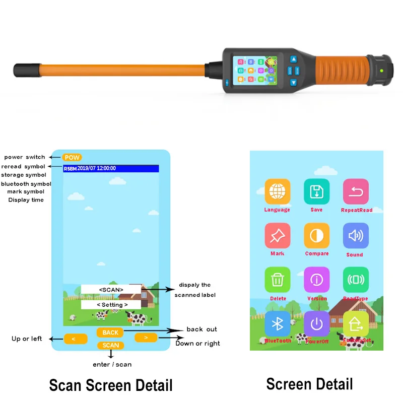 Free software data export RFID animal stick reader ISO11784/85 HDX FDX-B ear tag microchip scanner for harsh livestock feedlot