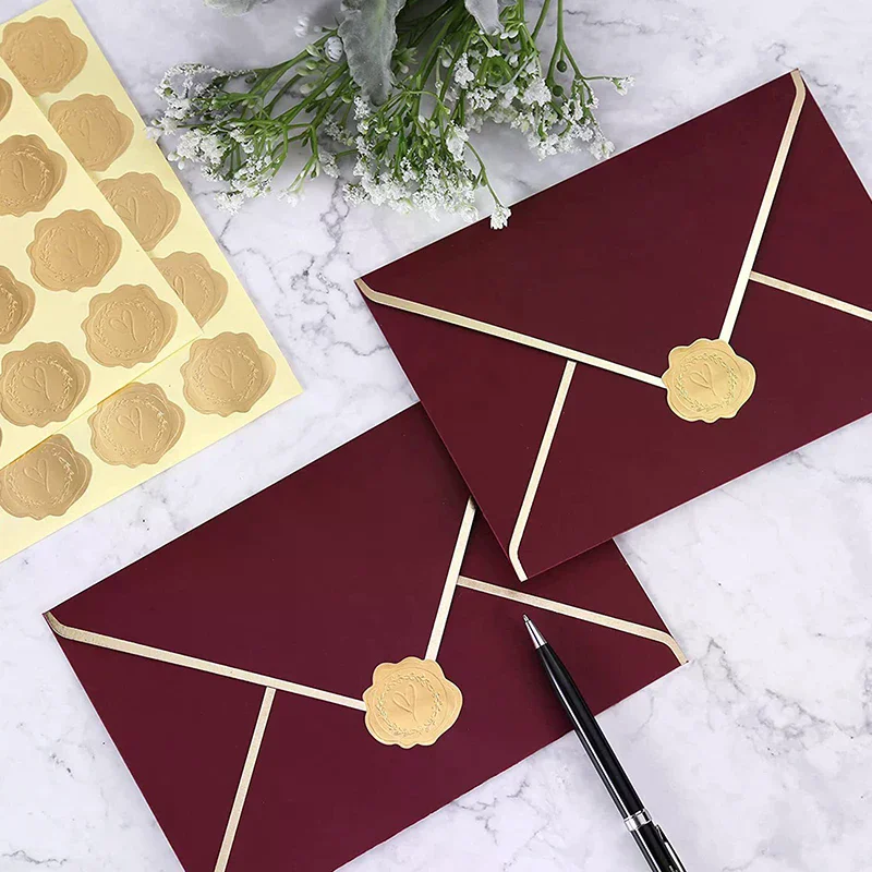 5/10sheets Gold Envelope Stickers Embossed Heart Seal Stickers For Postcards Invitations Card Gifts Decor Self Adhesive Sticker