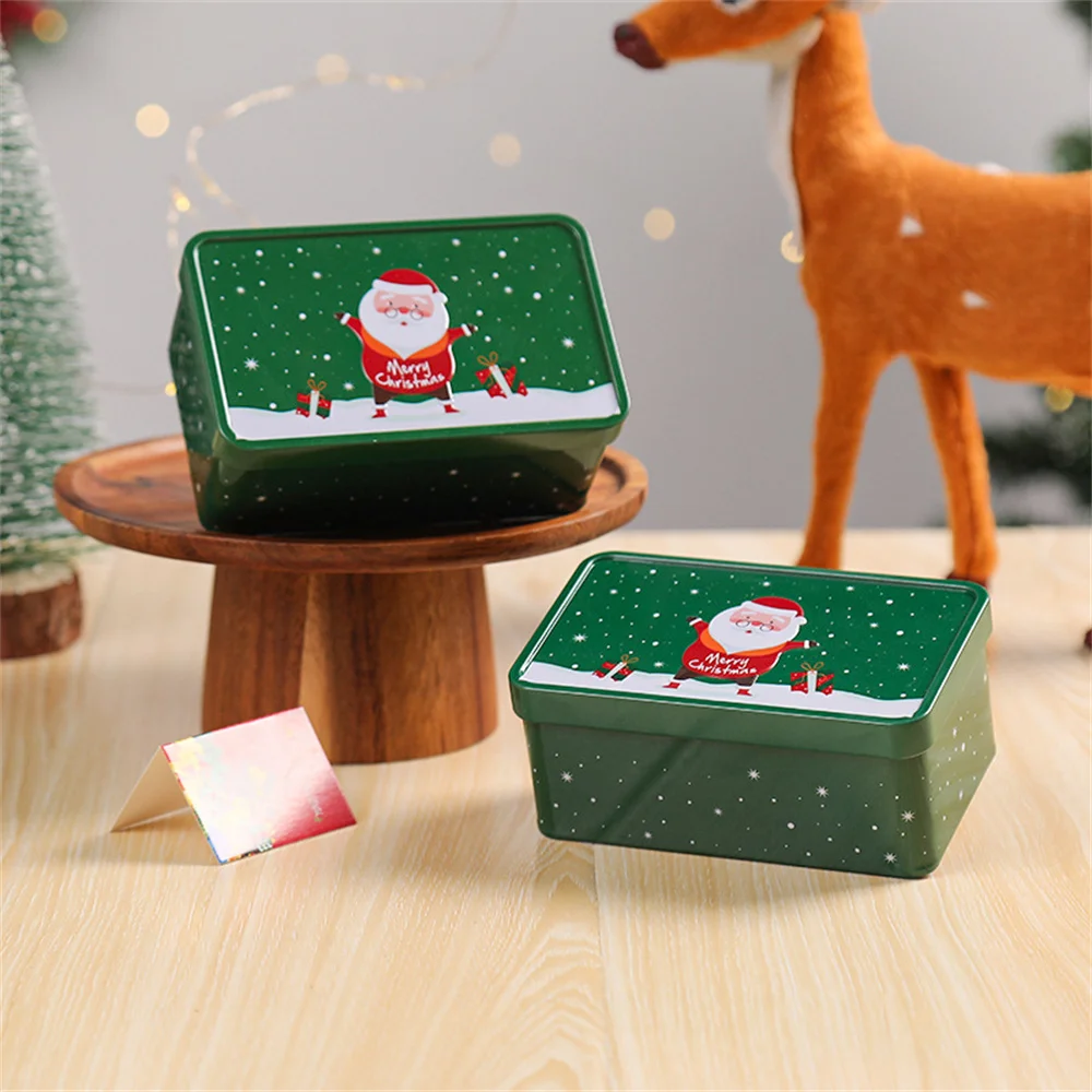 

Rectangle Christmas Tinplate Box Empty Cookie Candy Box Santa Claus Gift Boxes Jewelry Storage Can Holiday Wedding Party Decor