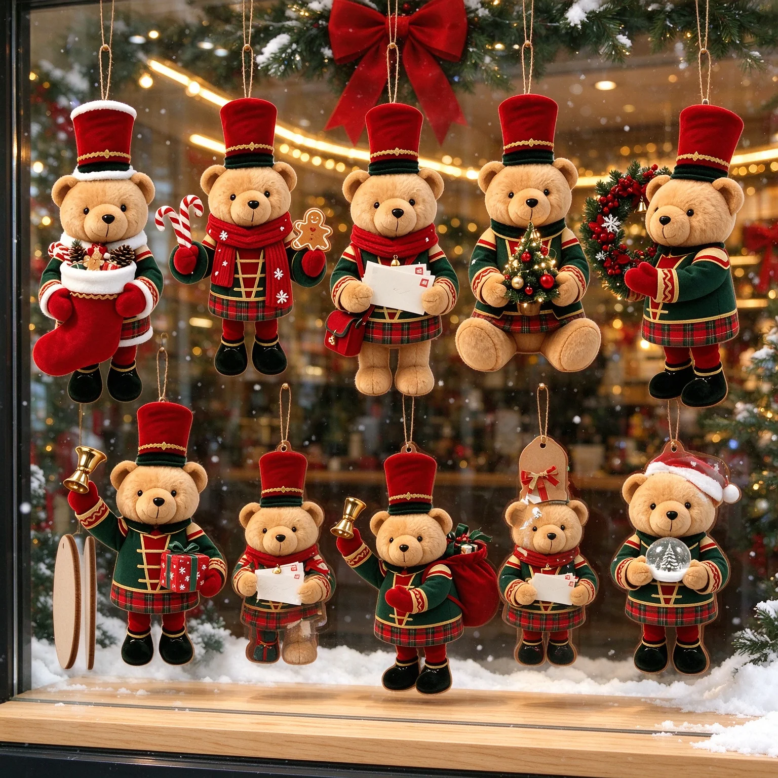 20/10 Pieces of Randomly Assorted 2D Flat Bear-Shaped Handmade Wooden Christmas Ornaments with Various Christmas Element Pattern