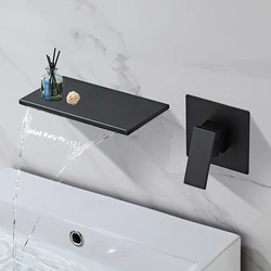 Juego de grifos de latón negro mate montado en la pared, cascada, agua fría y caliente, bañera, fregadero, grifo mezclador, grúa moderna