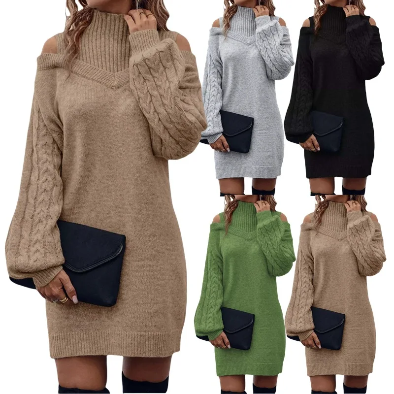 

Женские осенне-зимние пуловеры, свитера, женские полуводолазки с рукавами-фонариками, длинные вязаные платья с открытыми плечами, свободный свитер