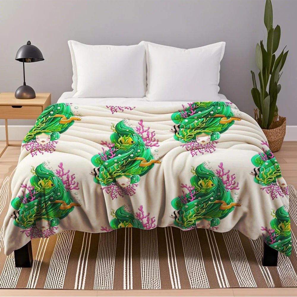 

Winter/Summer Art Deco Flannel Blankets Fresh Style Bobbing Along Bedsheet Throw Blanket Wrinkle-Resistant Blanket For Airbnb