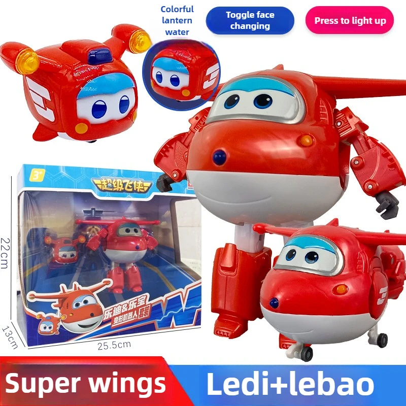 AULDEY Super Wings Transforming Toys, Jett & Carl Set, Robot de 2 Modos, Presione para iluminar, Licencia Oficial Licencia Oficial