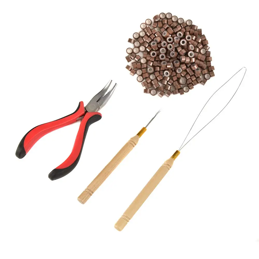 

Hair Extension Tools Kit with 200 Silicone Micro Rings - Pliers, Hook, Bead Device for Easy Installation