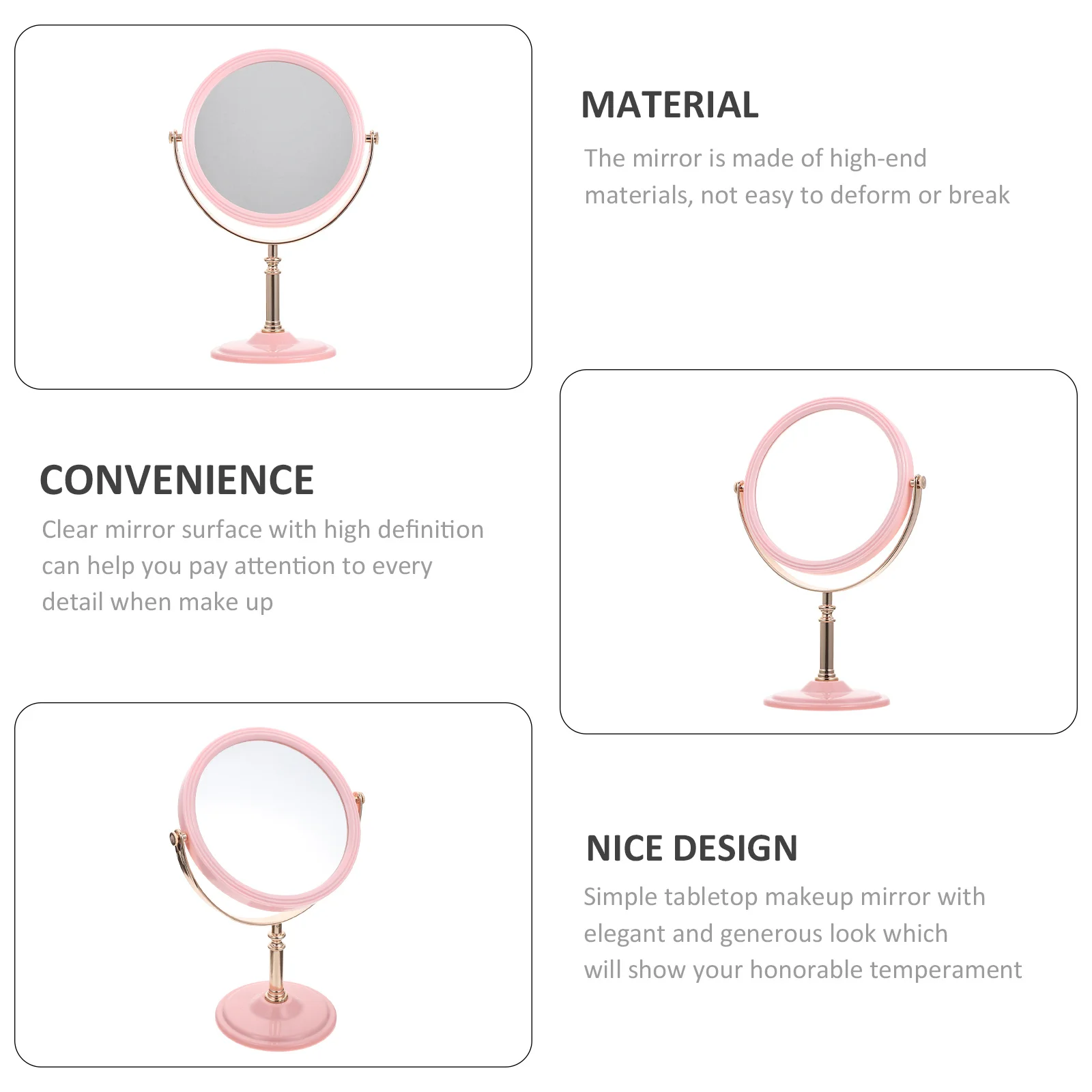 مرآة سطح مكتب مستديرة عالية الوضوح سطح واضح عمل فني زخرفي رائع مقاومة للاهتراء مرآة ماكياج الطاولة للنساء