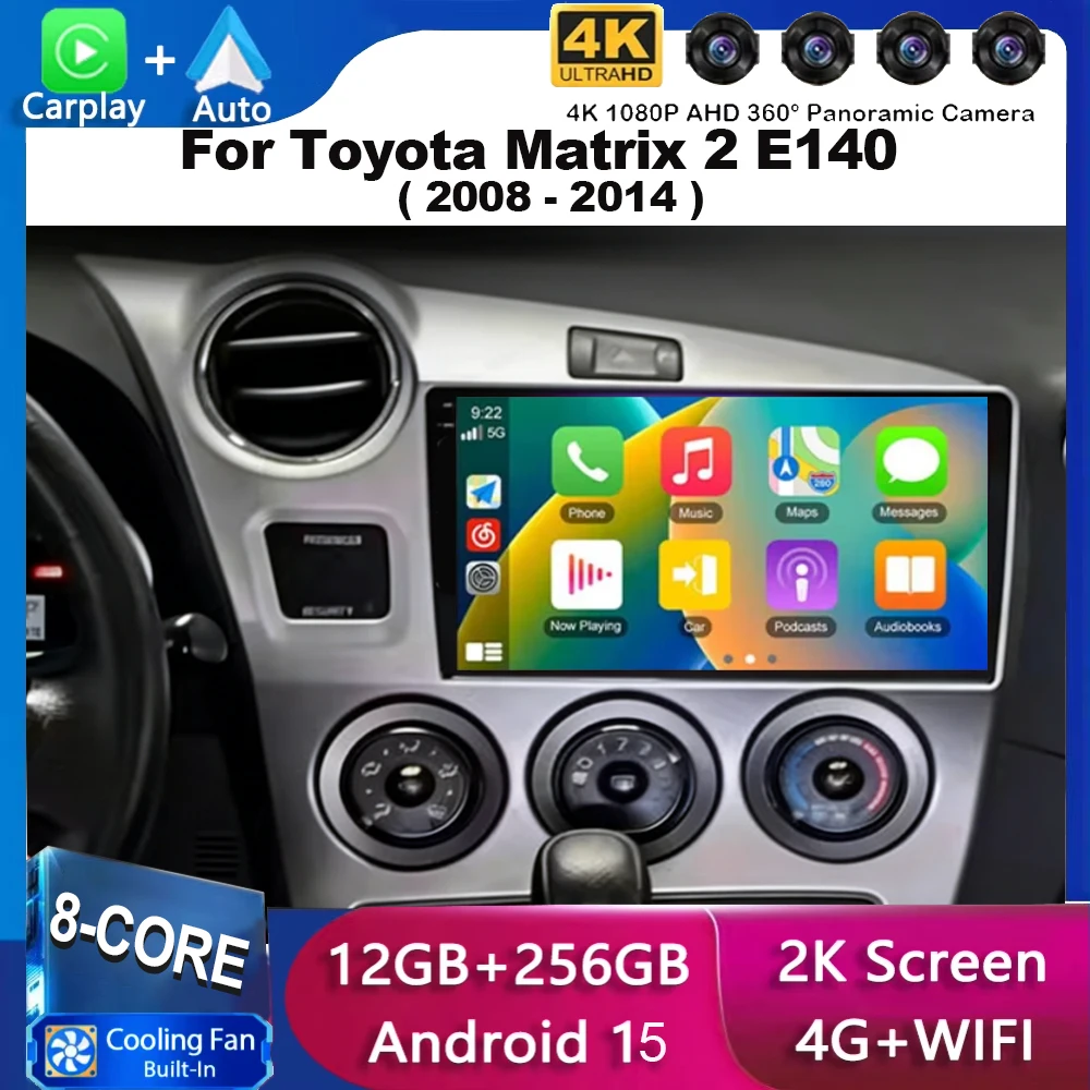 Radio Multimedia para Auto con Android 16 y Carplay, Reproductor de Navegación GPS para Toyota Matrix 2 E140 2008 2009 2010 2011 2012 2013 2014