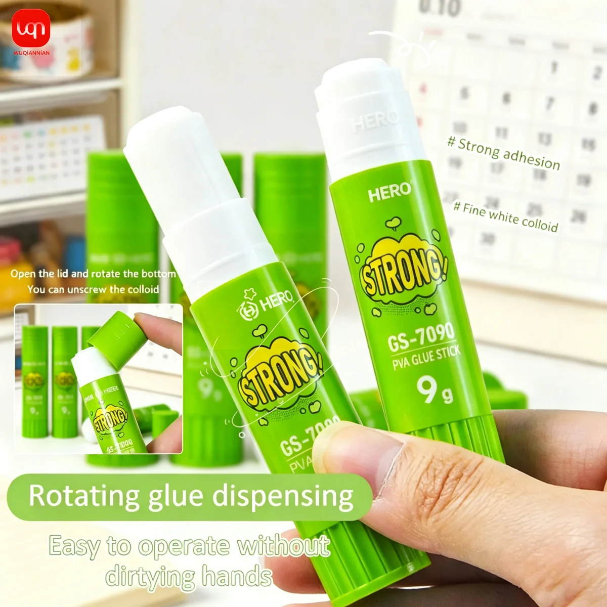 WQN 3/6/12pcs Green Solid Glue Sticks With Strong Adhesion, Can Rotate Freely, 9/15/21/36g GlueSticks For Everyday Crafts