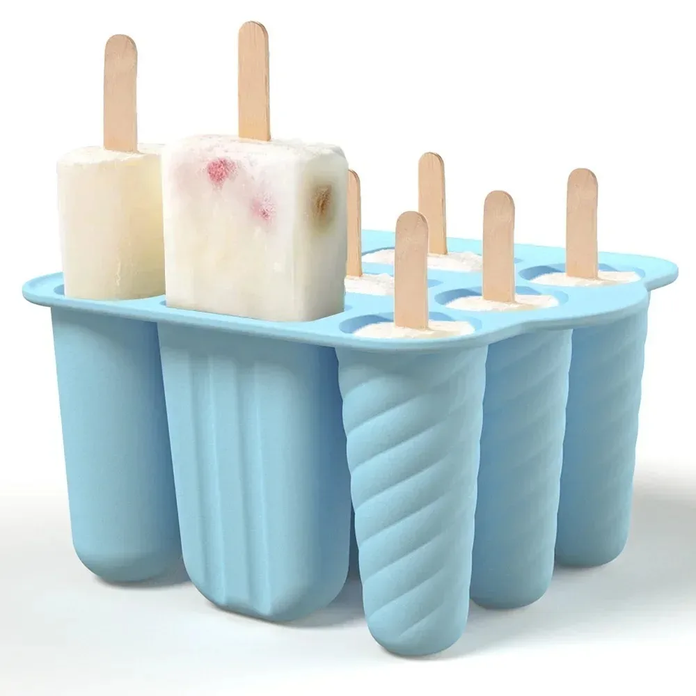 

9 Cavity Silicone Popsicle Molds Easy-Release Homemade Maker Ice Pop Trays Food Grade with 50 Popsicle Sticks Ice Cream Mold